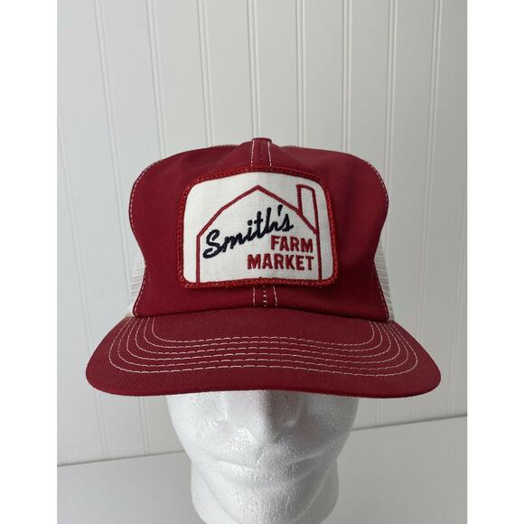 K-Products Other - Vintage K-Products Smith’s Farm Market Snapback Patch Mesh Trucker Hat Red Barn